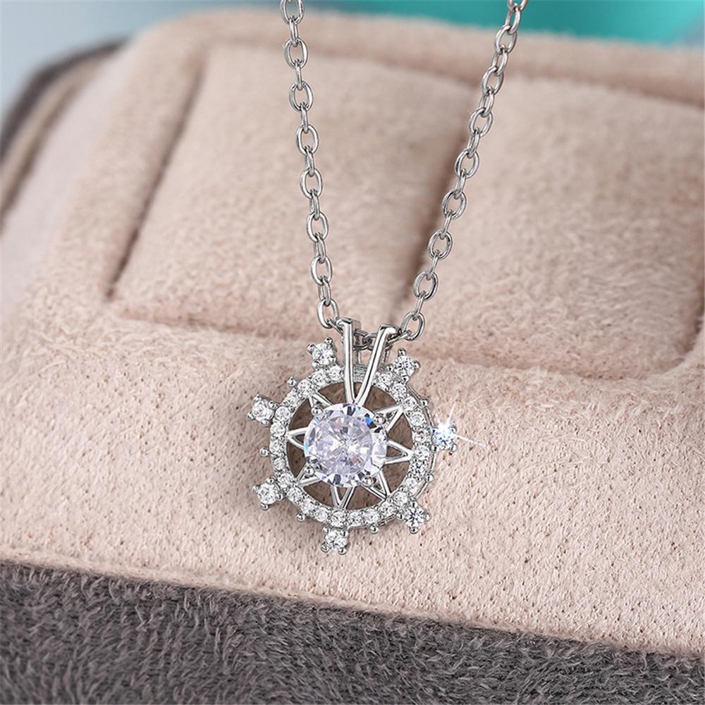 Female Crystal White Zircon Stone Pendant Necklace Vintage Silver Color Wedding Jewelry For Women