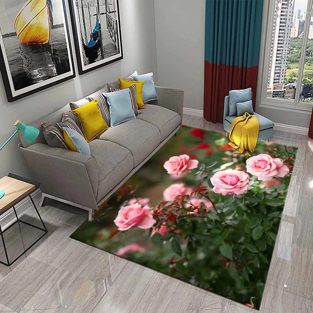 Rote Rosen Teppiche für Wohnzimmer Romantischer Blumenteppich Weiche Bodenmatte Blumenteppiche für Schlafzimmer Valentinstag Dekorative Bereichsmatten