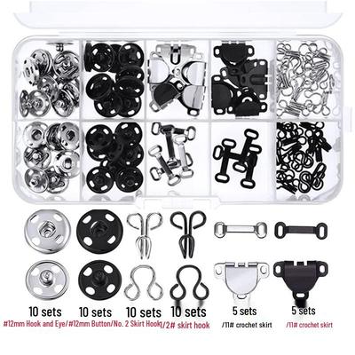 50-Piece Sewing & Mending Kit with Metal Box: Snap Fasteners, Strap & Skirt Buckles