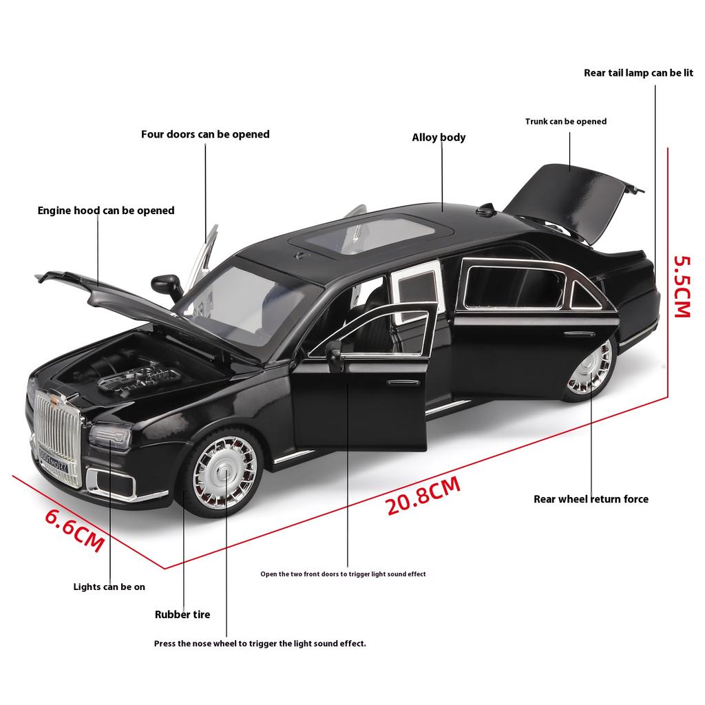 1:24 Aurus Motors Aurus Senat Russia Limousine Alloy Metal Diecast Model Car Sound & Light Classic Collectible Ornaments Gifts