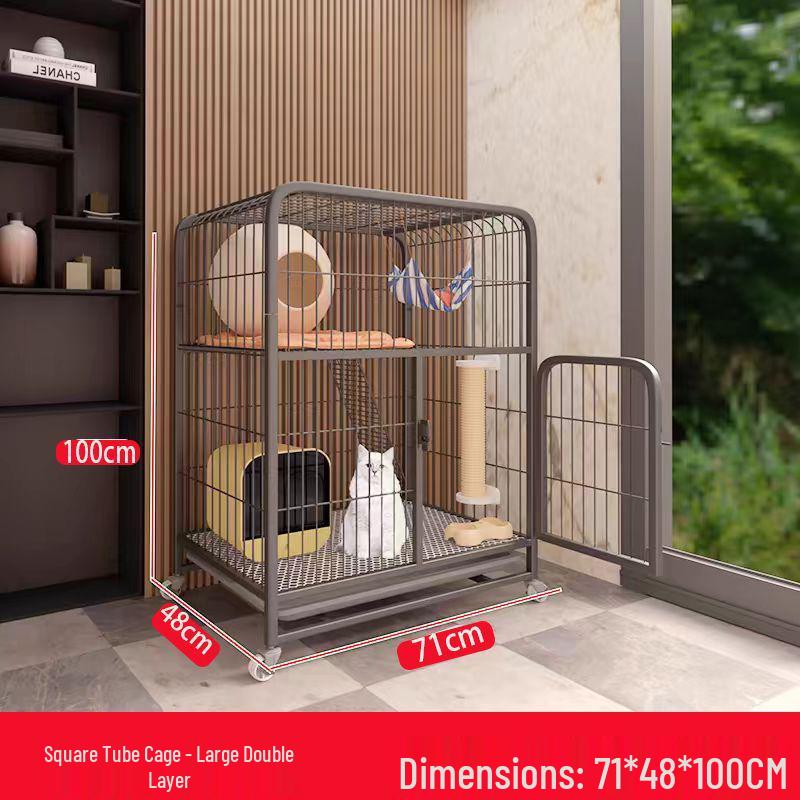 Large Double-Layer Indoor Cat Villa: Space-Saving, Portable Cage with Nest