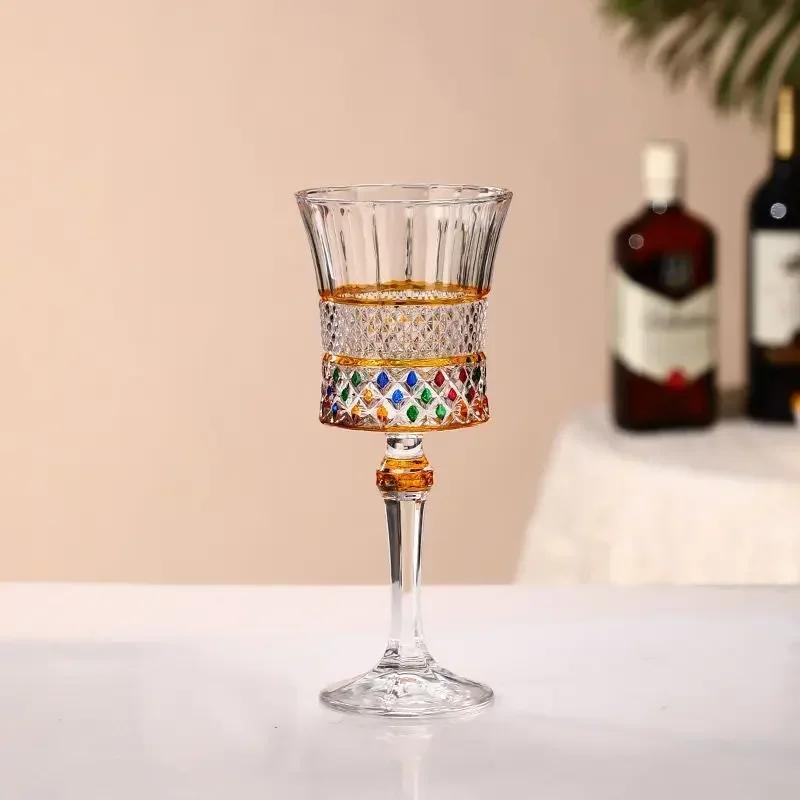 1/2pcs Hand Drawn Diamond Carved Crystal Glass Cup Rainbow Diamond Gloss Champagne Cup Thickened Design Red Wine Tall Glasses