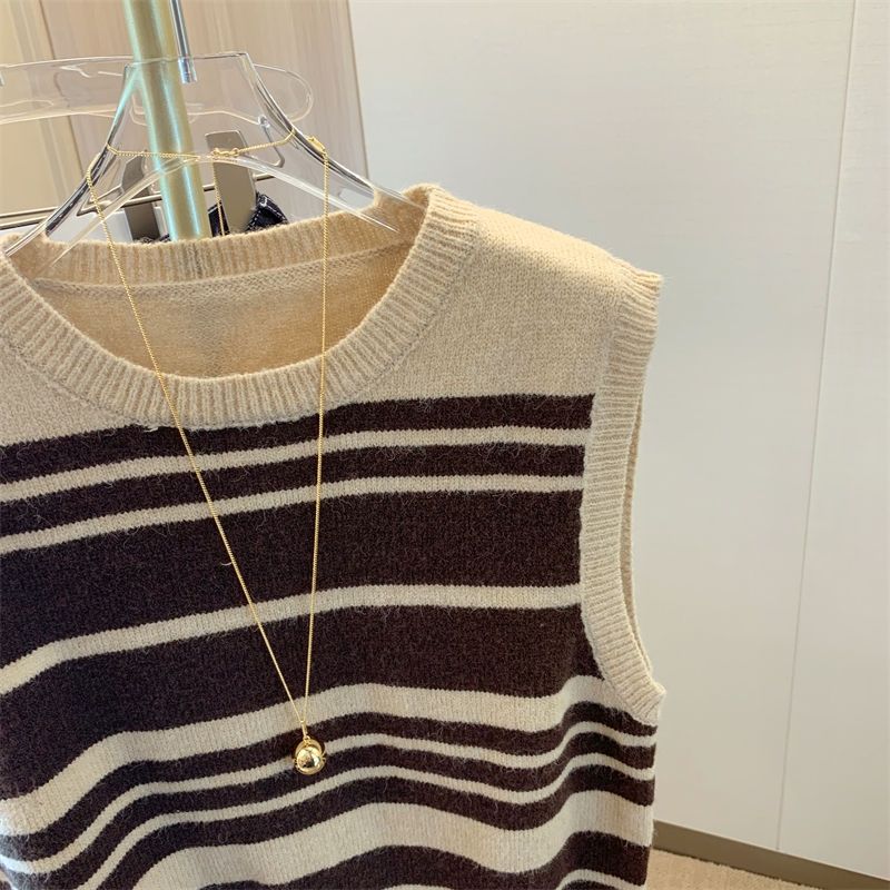 Striped Vest Sweater Women Outerwear Autumn 2023 Gentle and Lazy Versatile Soft and Glutinous Sweater Pullover Vest Female Tops