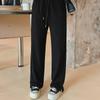 Damen Übergröße Weitbein Kordelzug Hose Herbst Drapierte Gerade Freizeithose