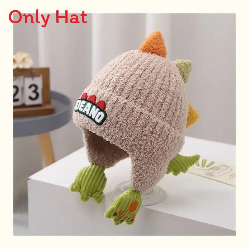 Dinosaur Kids Hat Winter Warm Knitted Earflap Beanie For Children 2-10 Years