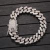 Fashion Bling Bling Gold Plated Cuban Link Chain Bracelet 12mm Square CZ Cubic Zirconia Cuban Bracelet Hip Hop Jewelry