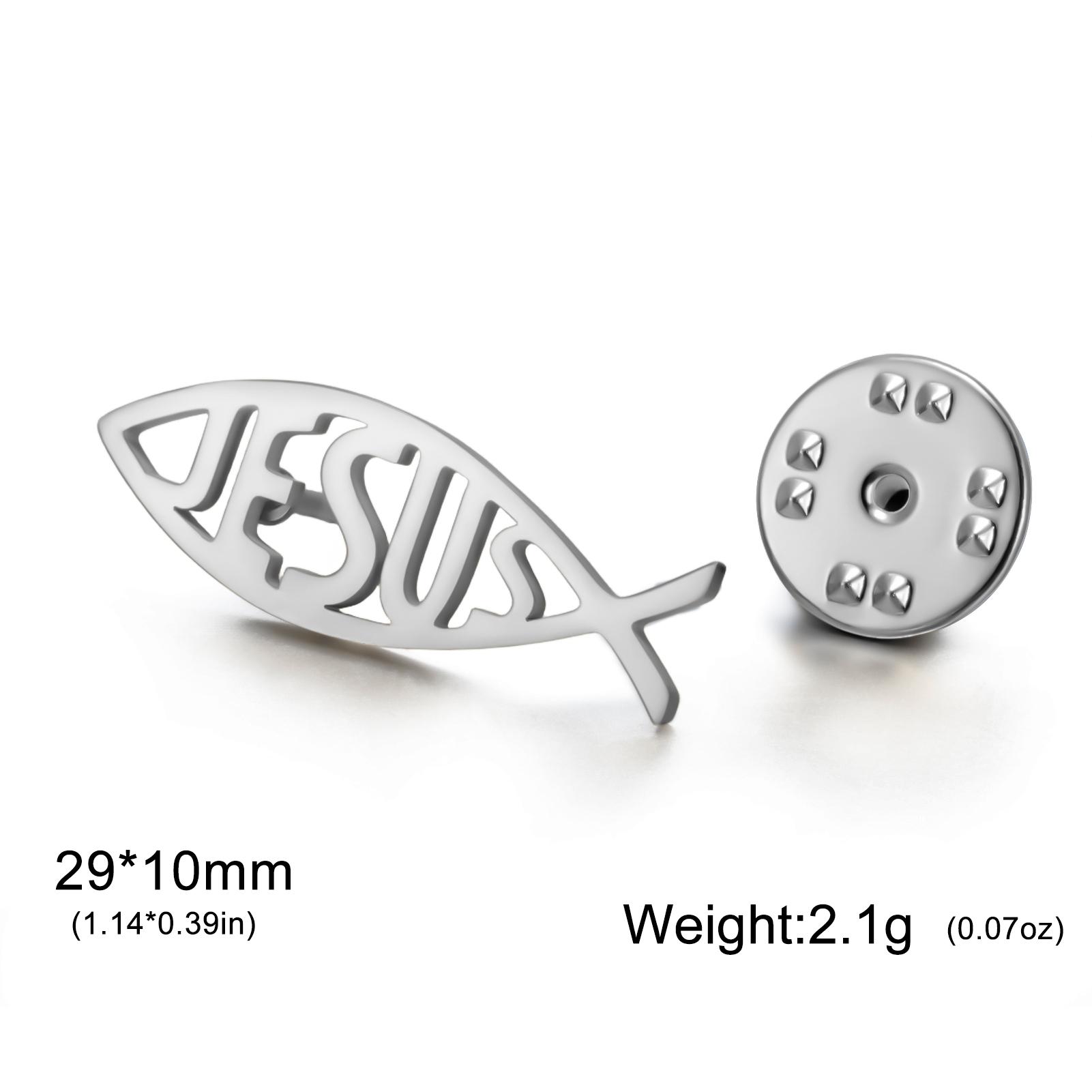 

Cazador Stainless Steel Lapel Pins Jesus Fish Brooch for Women Men Christian Jewelry Suit Collar Badges Backpack Metal Pins