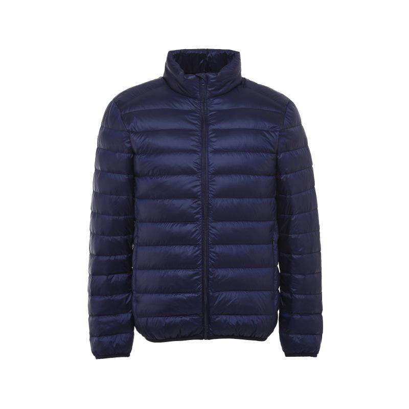 

Модное легкое пуховое пальто мужское со стойкой воротником, приталенное, гладкая куртка, молодежный мужской кэжуал XS синий