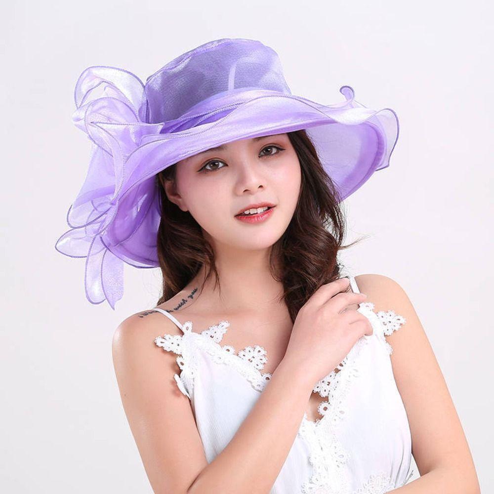 Wide Brim Organza Mesh Hat Travel Beach Cap Elegant Bucket Hat  for Women
