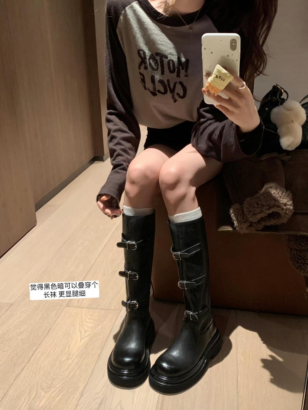 

Ботинки с пряжкой на ремне, кожаные ботинки Martin на толстой подошве, женские широкие узкие сапоги на толстом каблуке, длинные сапоги 40