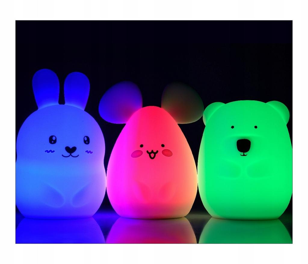 Silikonowa Lampka Nocna Królik Dla Dzieci Led Usb + Pilot