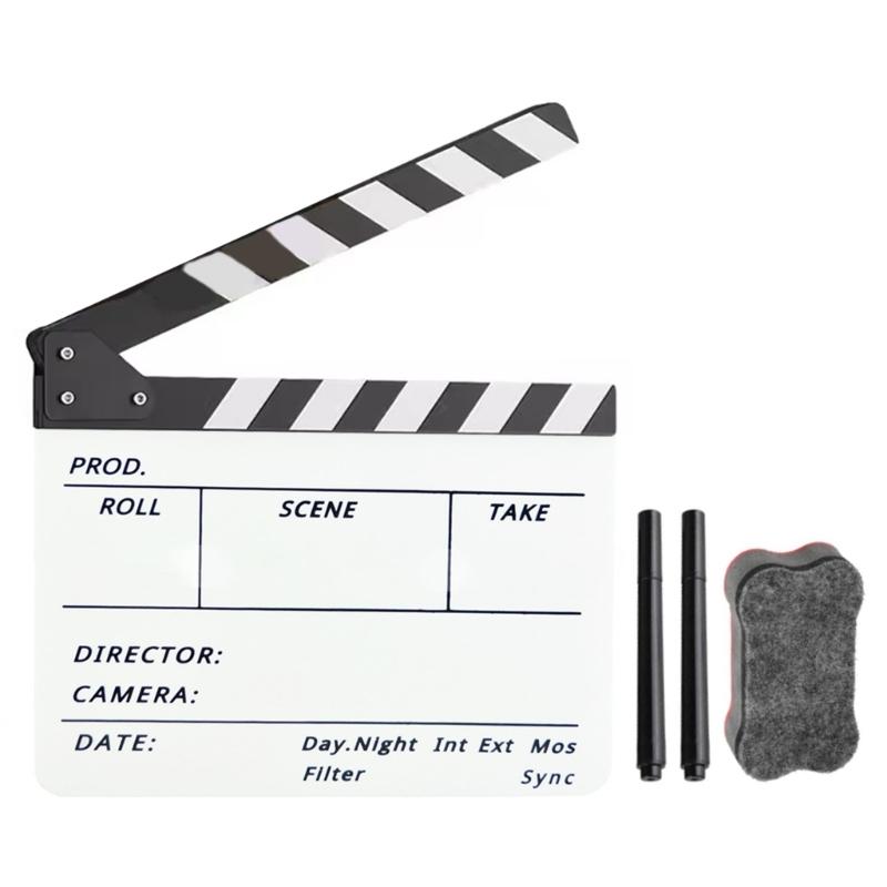 

Acrylic Clapperboard 12x10in Small Size for TV Film Movie Director Cut Action Scene Dryed Erase Clapper Board 1