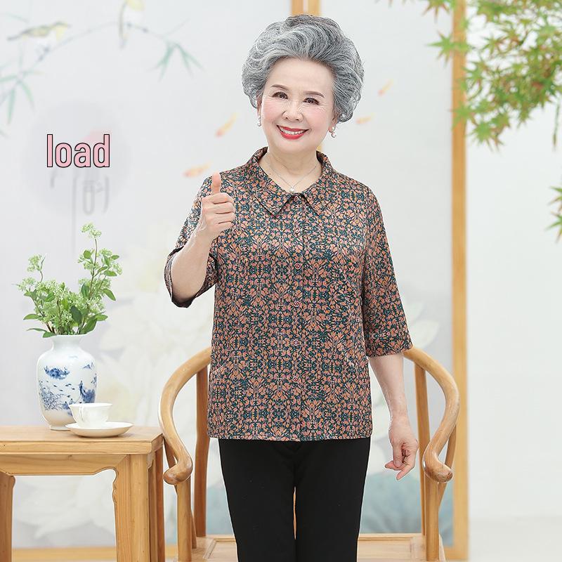 

2026 New Style Short-Sleeved Summer Shirt for Elderly Women: High-End Imitation Silk 2XL (110-120 lbs) зелёный