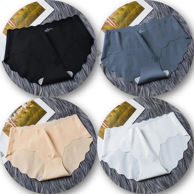 4Pcs/Set Seamless Underwear Silk Women's Panties 3XL Tangas Lady Ruffle Underpants 4 Pieces Girls Briefs Panty Sexy Lingerie 4PC
