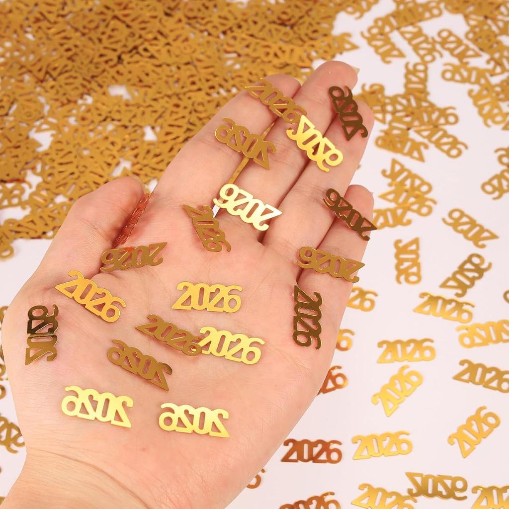 500 Pcs New Year 2026 Confetti, Gold 2026 Table Shiny Confetti Glitter for Happy New Year Decorations 2026 New Years Eve Table Decorations