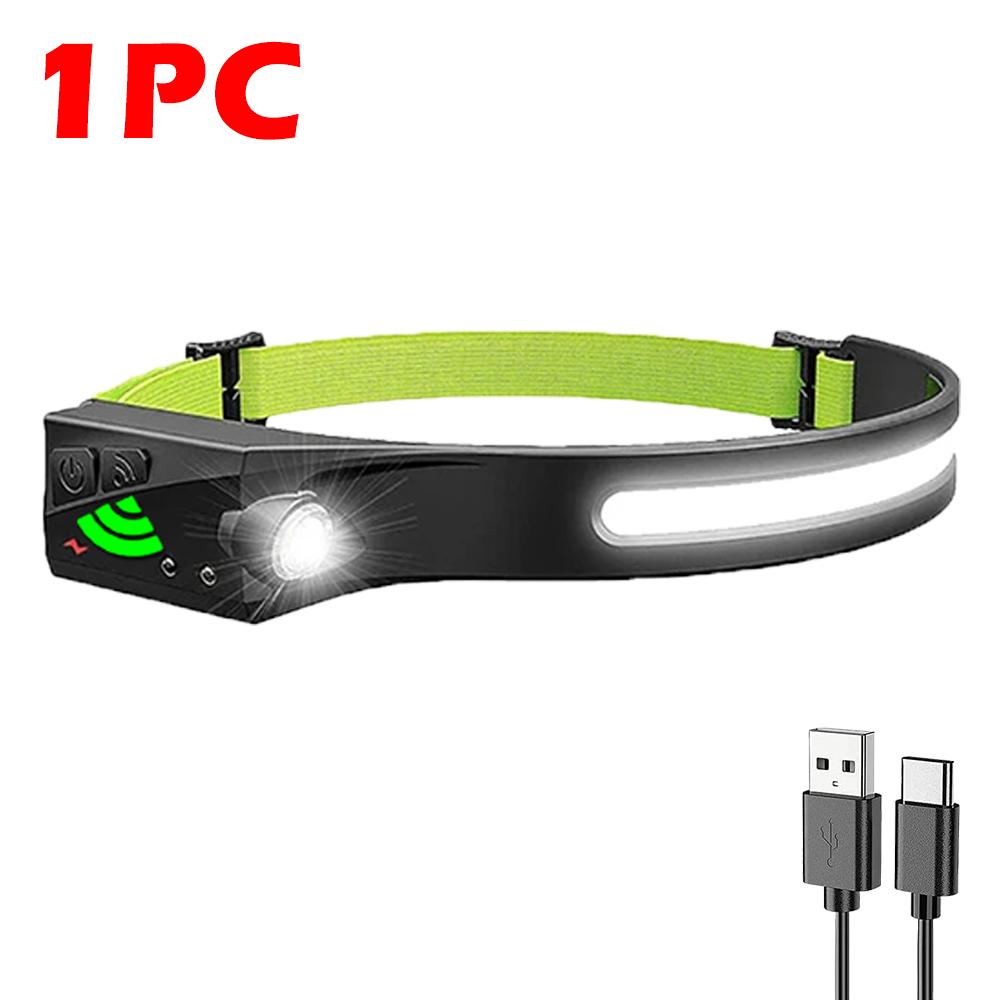 COB LED Sensor Headlamp USB Rechargeable Camping Search Light Built-in Battery Headlight Led Head Torch for Fishing Camping