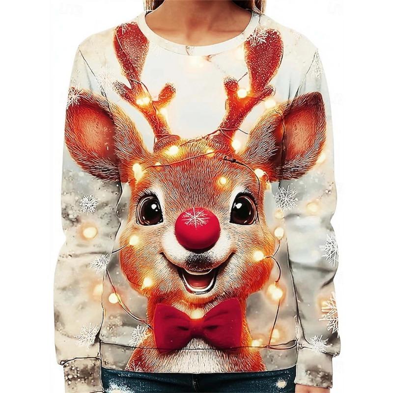 New Cute Elk 3D Printed Ugly Xmas Sweater Merry Christmas Animals Graphic Sweatshirts Reindeer Unisex Pullovers Tracksuit Tops