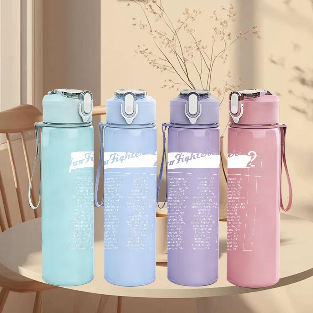 1PC Plain Blank Minimalist White Print 750ml Portable Sports Water Bottle Leakproof Gym Outdoor Travel Drink Cup