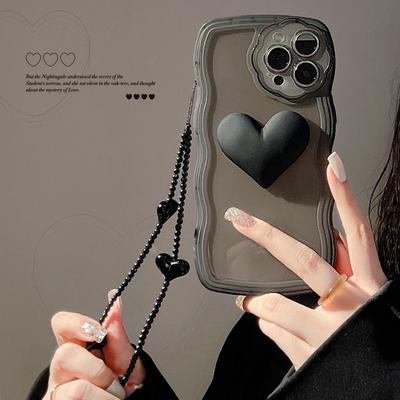Black Love Ins Jane Heart 3d Brățară Husă pentru telefon Capa ondulată din silicon pentru Iphone 13 Pro Max 12 11 Xsmax X Xr 8 7 Plus Copertă din spate