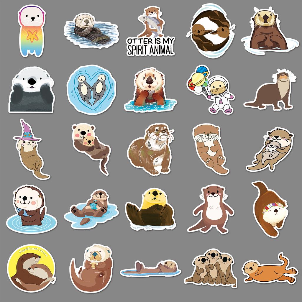50 Otter Doodle Personality Cartoon Animal Children's Goog Card Creative DIY Mobile Suitcase Stickers