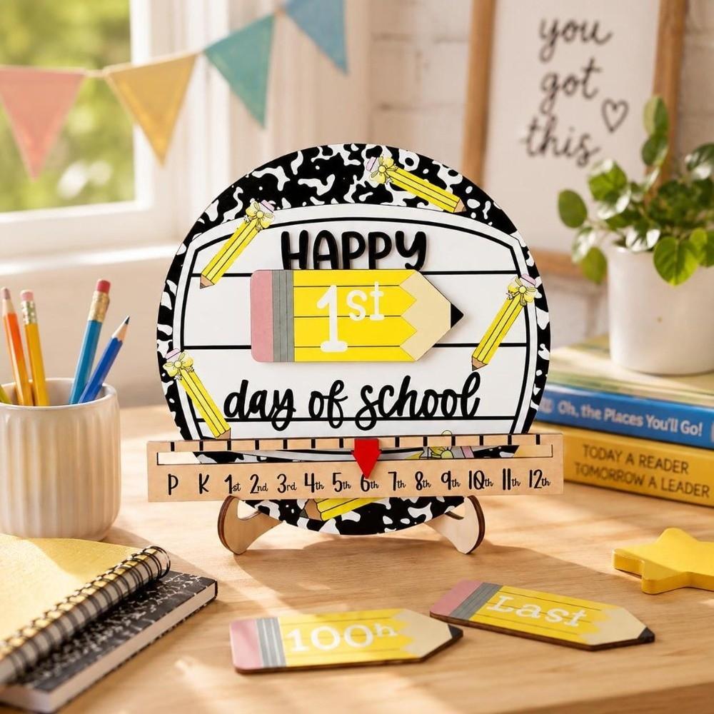 Classroom Decor Wooden Day of School Sign DIY Ornaments School Opening Decorations School Gift Photo Prop Classroom