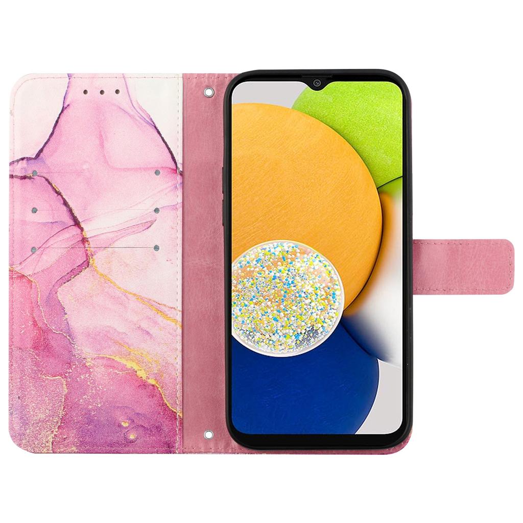 For Samsung Galaxy A15 4G Case with Strap Marble Pattern Leather Phone Cover Card Holder