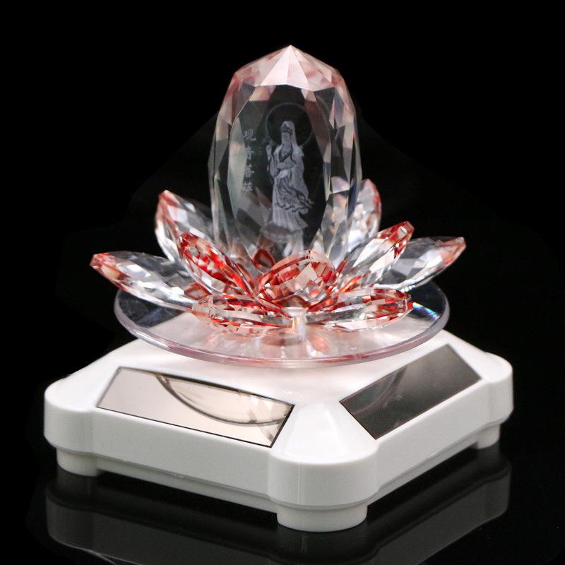 Lotus Guanyin Buddha Car Ornament with Crystal Perfume Base - Peaceful Interior Decoration
