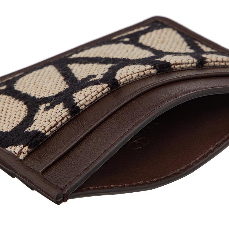 Valentino V Logo Leather Detail Card Holder Men Accessories Beige Black YP0T83WAW6ZN