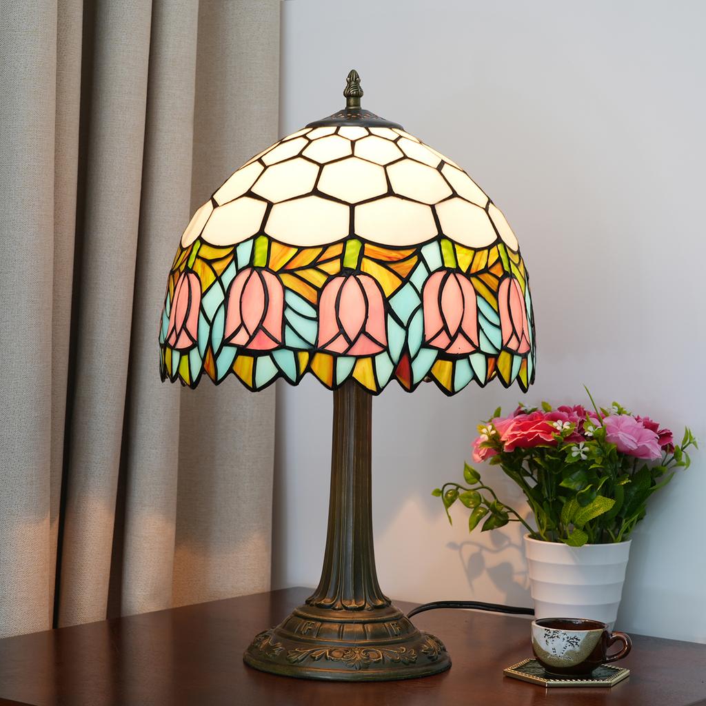 Traditional Style Table Lamps Stained Glass Blossoming rose Vintage Desk Light Bedroom Mediterranean Restaurant Turkish Home Dec