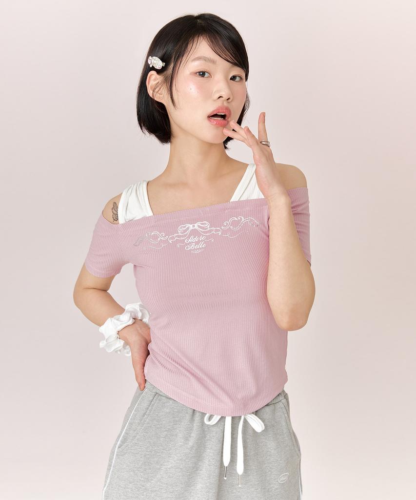 ADOREBELLE Silver Antique Crop Off-Shoulder T-Shirt - Pink