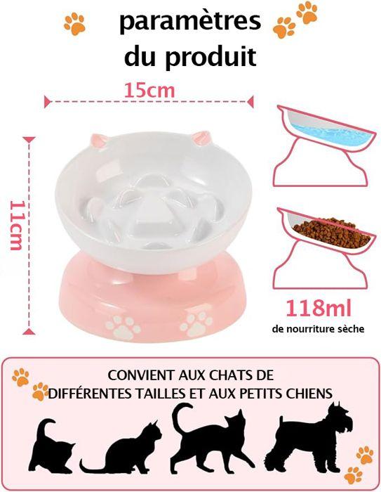 Gamelle surélevée - Y YHY - Slow Feeder - Céramique - Rose et blanc - Pour chien et chat