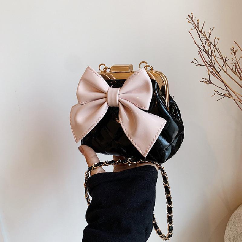 Modern Pu Leather Girls And Boys Shoulder Bag Featuring Adorable Bow And Checkered Pattern