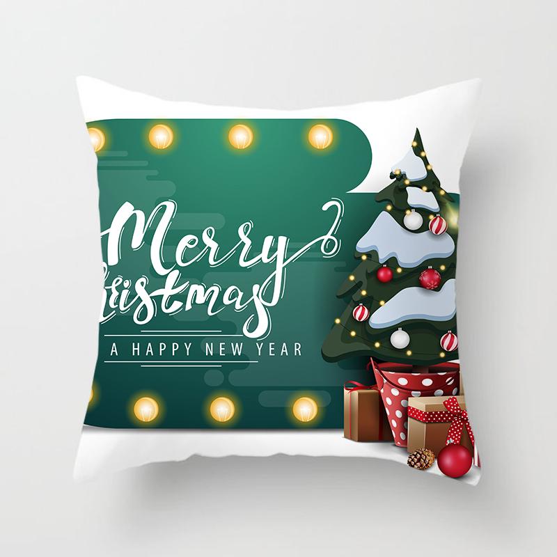 Merry Christmas Printed Green Pillowcase  Style Cushion Cover Home Sofa Decor Throw