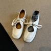 Versatile Little White Shoes Women's Hollow Lace-up Single Shoes Retro Square Head Flat Bottom Comfortable Mary Jane Shoes