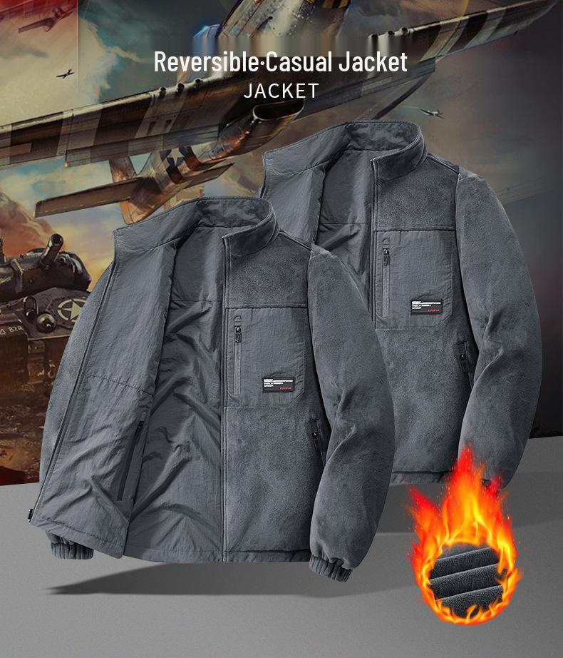 2025 Herrjacka i fleece: Höst/Vinter, Ståkrage, Lös passform, Stor storlek