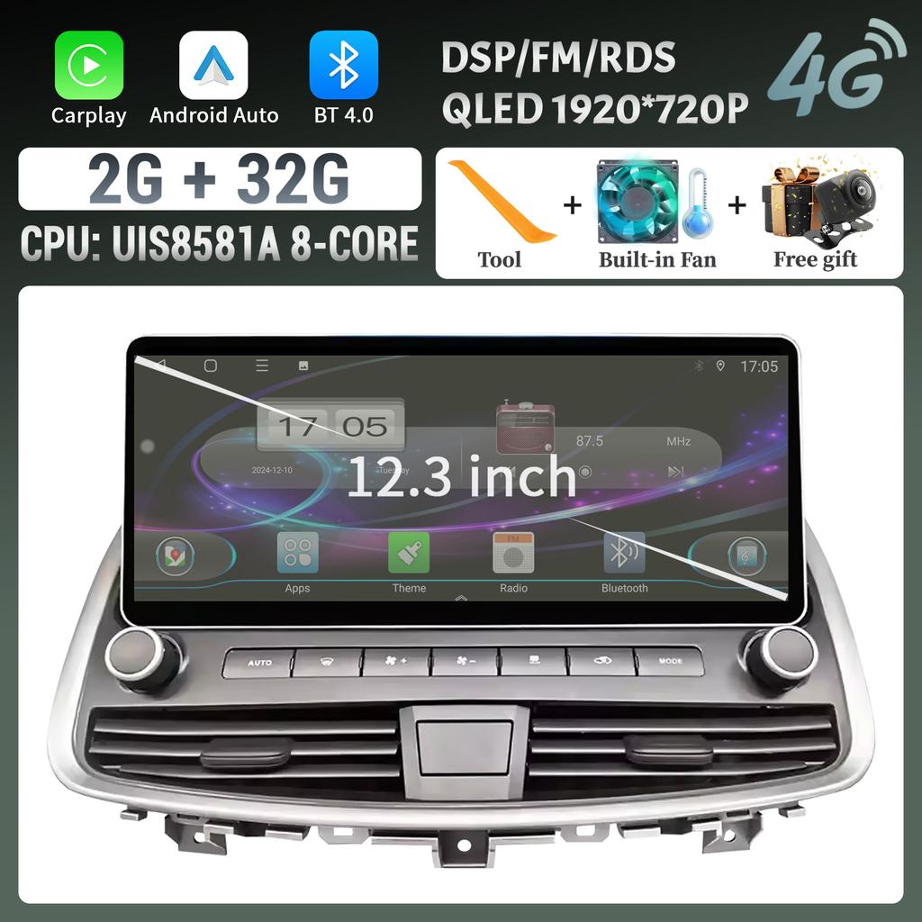 12.3" Android For Nissan Teana J32 2008-2014 Car Radio Wireless Bluetooth  Carplay 4G GPS Multimedia Touch Head Unit Screen