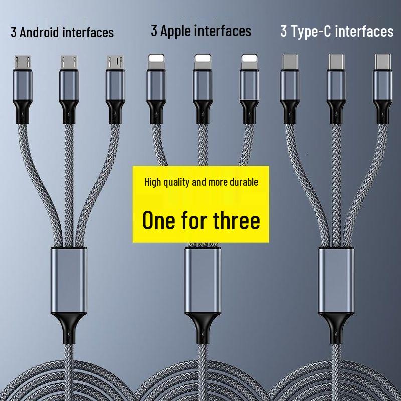 2m Multi-functional 3-in-1 Fast Charging Cable: USB-C & Android Compatible Charger