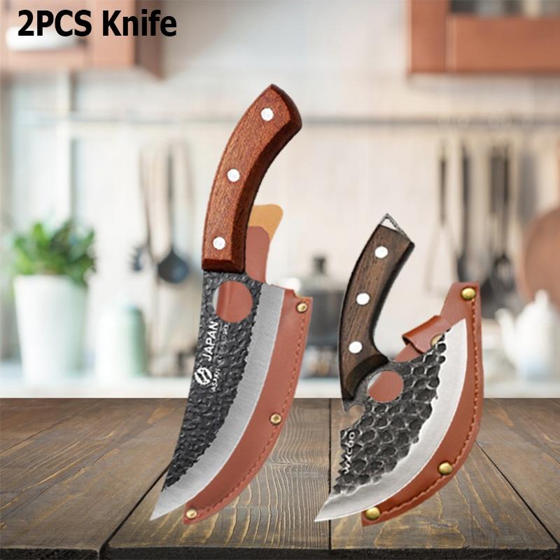 WXCOO Handmade Forged Butcher Knife with Cover Thick Blade Kitchen Knife Meat Cutting Powerful Chopping Meat Bone BBQ Lamb