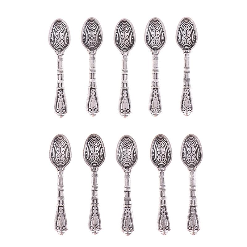 10Pcs/Set Vintage Mini Talheres Colher Casa de Bonecas Miniaturas Talheres Crianças Brinquedo Casa de Bonecas Decoração