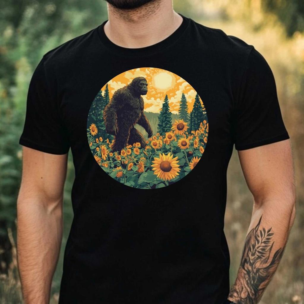 T-Shirt Herren Bigfoot mit Sonnenblume Motiv Baumwolle Größe XS bis 5XL