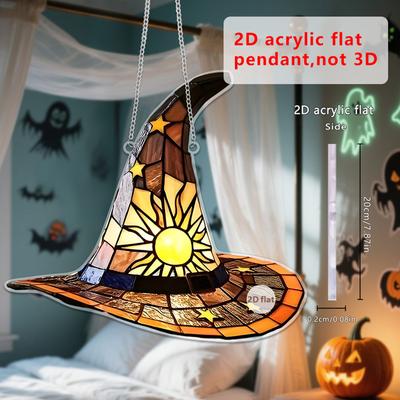 Witch Hat Stained Glass Suncatcher Window Hanging Decoration Halloween Gothic Glass Ornament for Window Home Kitchen
