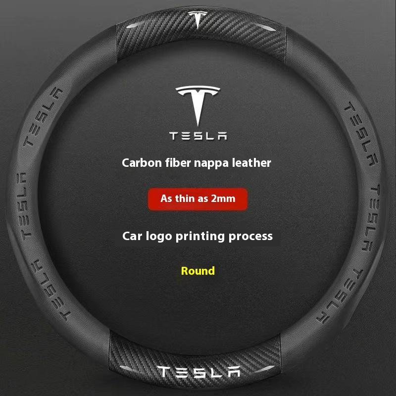 For Tesla Model 3 Model Y Model S Model X Roadster Carbon Fiber Suede Leather Anti-slip Car Steering Wheel Cover Accessories