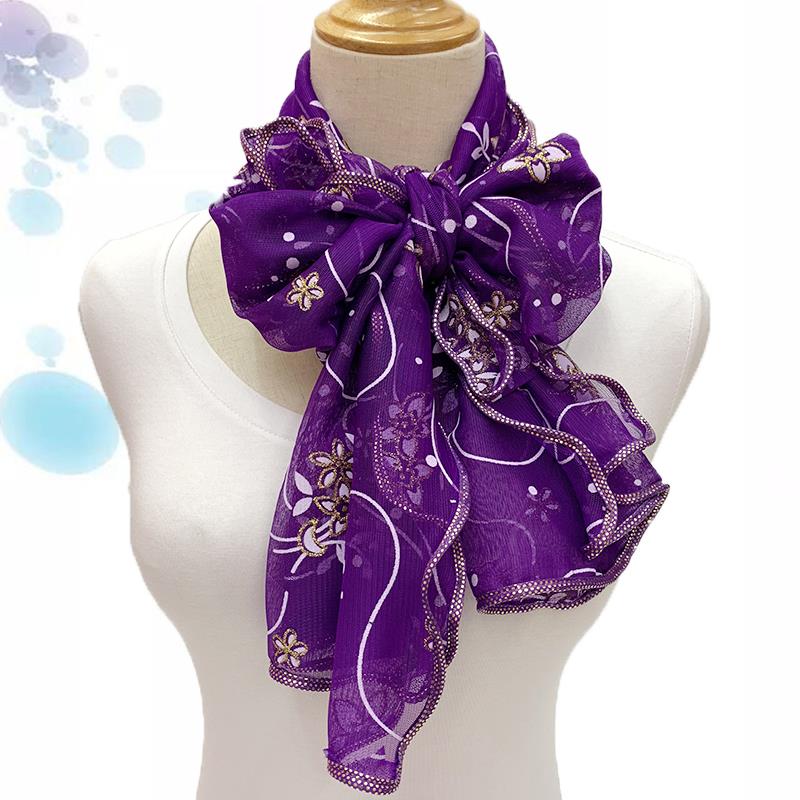 Lace Scarf Women Lightweight Hijab Elegant 2024 Print Silk Neckerchief Shawl Wraps Headband Handle Hair Accessories Bandana