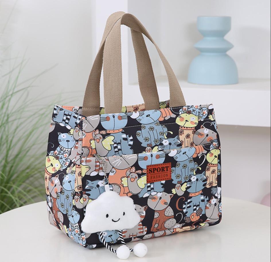 Large Cartoon Oxford Cloth Lunch Tote Bag - Thickened for Work & Commute