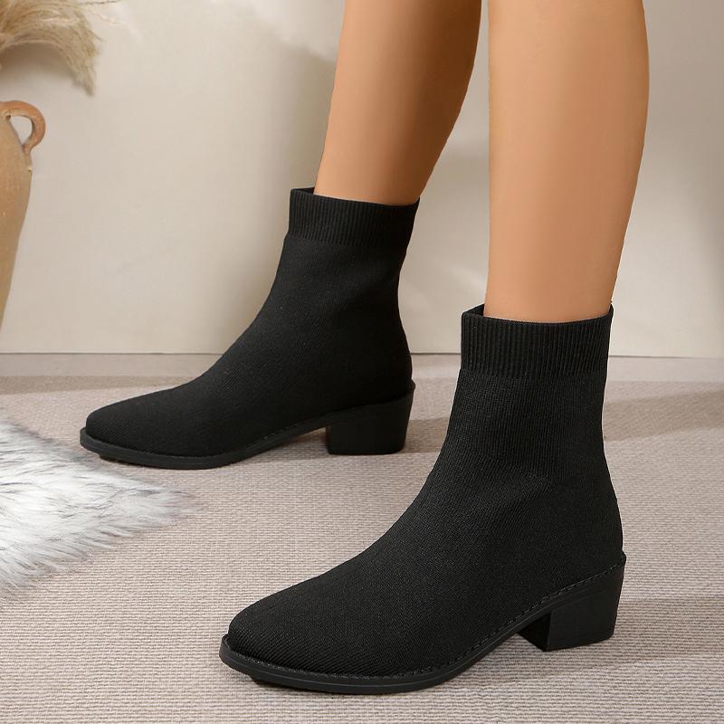 

Knitting Women Snow Ankle Boots Designer Mid Heels Shoes Winter Classic Sock Boots Tremd Winter Pumps Goth Botas De Mujer 43