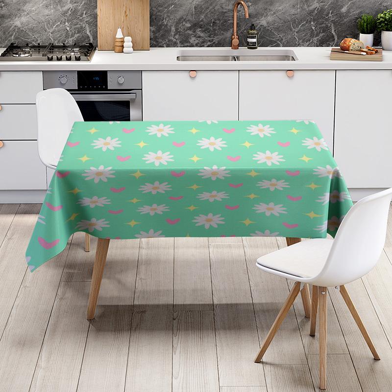 Spring Floral Tablecloth Printed with Daisies Decorative Woven Placemat for Dining Room Multicolored Washable Home