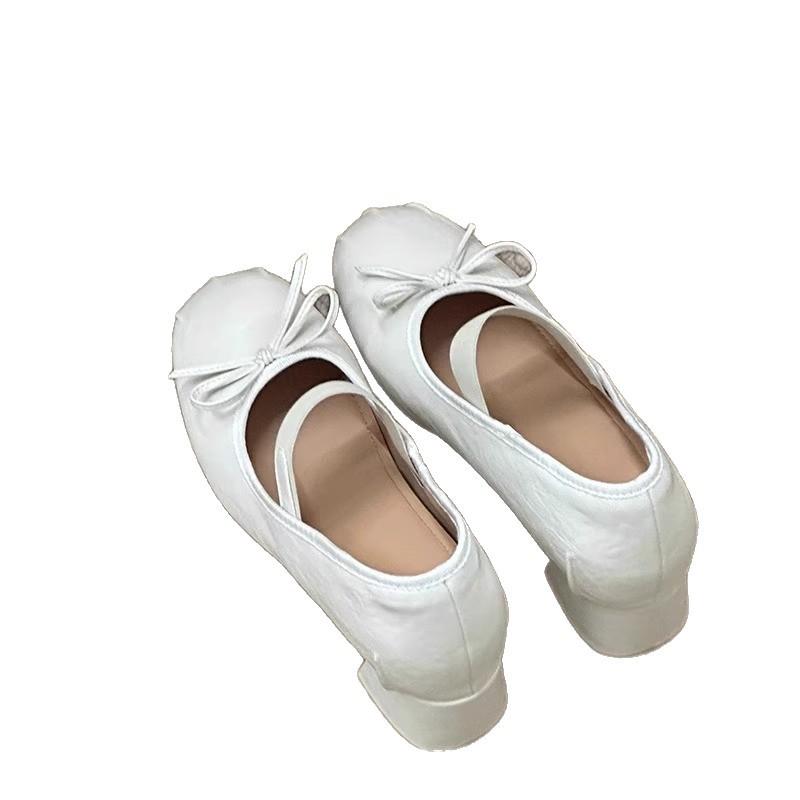 Inner height increase shallow mouth French single shoes women's spring and autumn 2025 new one-word buckle bow thick heel high heel Mary Jane shoes