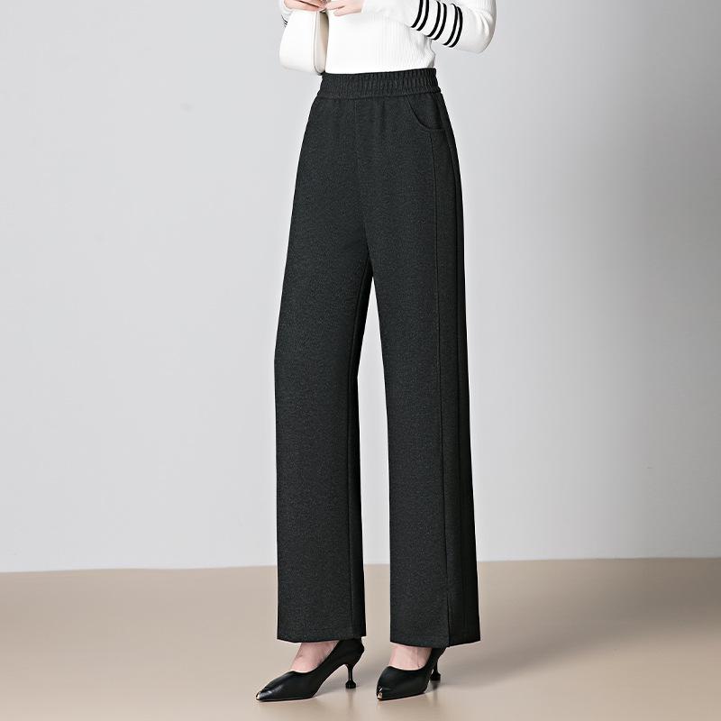 

High-Waisted Straight Leg Pants for Middle-Aged Women - Autumn/Winter Casual Wear 2XL чёрный