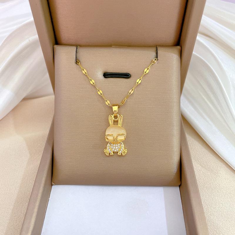 Titanium Steel Micro-Inlaid Luxury Necklace: Elegant Full Diamond Gold Design for Women