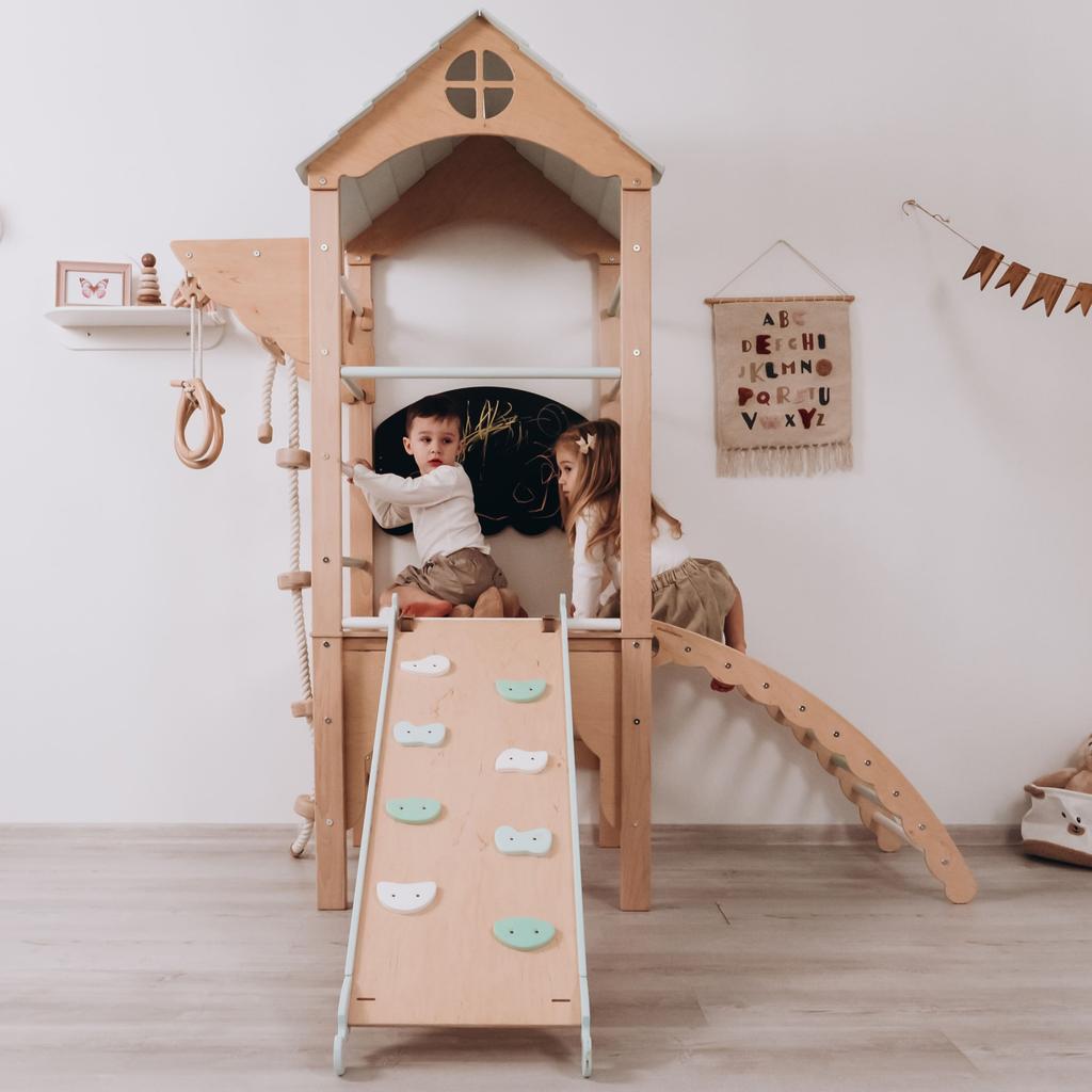 Indoor Climbing Frames, Monkey Bars, Jungle Gym, Tower Max- Wood-Pastel